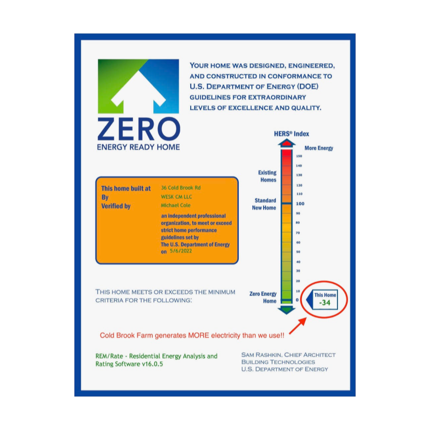 Zero Energy Ready Home verification for Cold Brook Farm